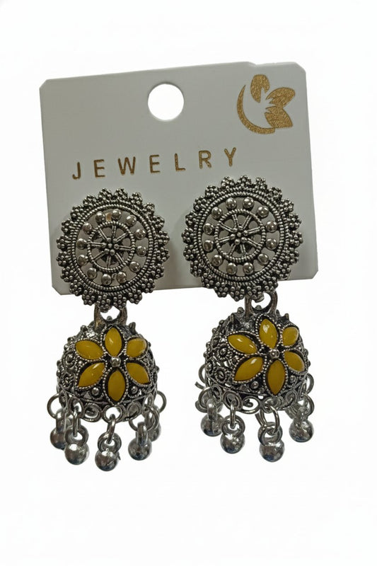 Royal Yellow Oxidised Floral Earring